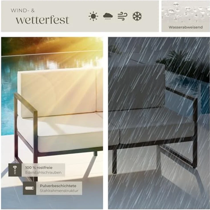 tectake Essgruppe Garten-Loungesofa, (Set, 1-tlg), Pulverbeschichtetes Stahlgestell für maximale Stabilität – Bild 8