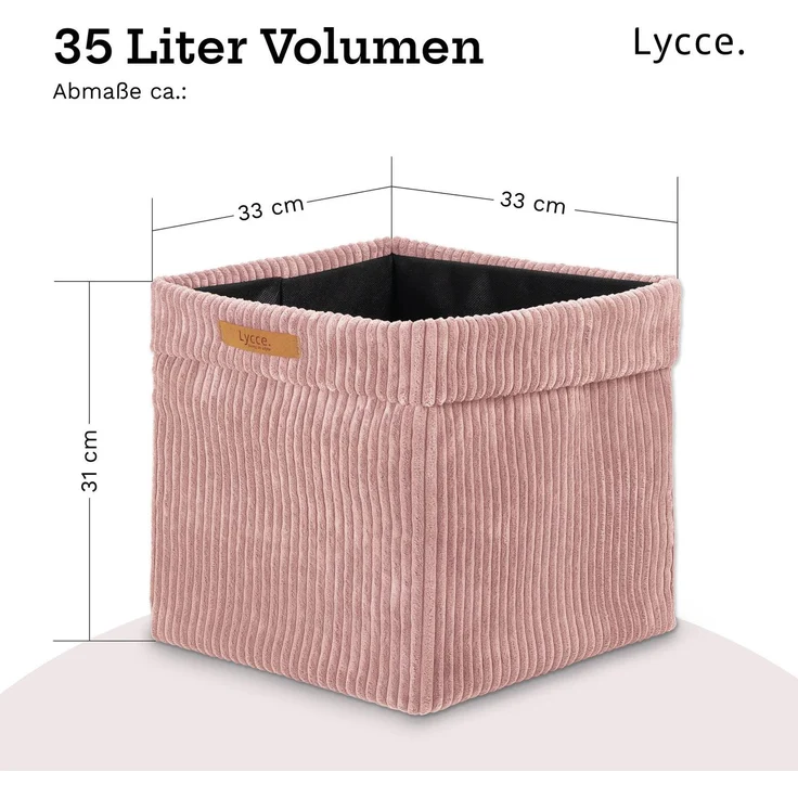 Lycce faltbare Aufbewahrungsbox, 4er Set - Cord, passend für Kallax Regal, abnehmbarer Bezug, robust, formstabil Puderrosa 31x33x33cm – Bild 4