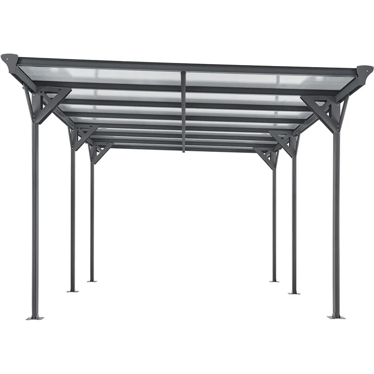 Juskys Carport mit Flachdach 5x3 m - Überdachung aus Aluminium mit Doppelstegplatten - Unterstand für Autos - freistehende Montage - Dunkelgrau – Bild 7