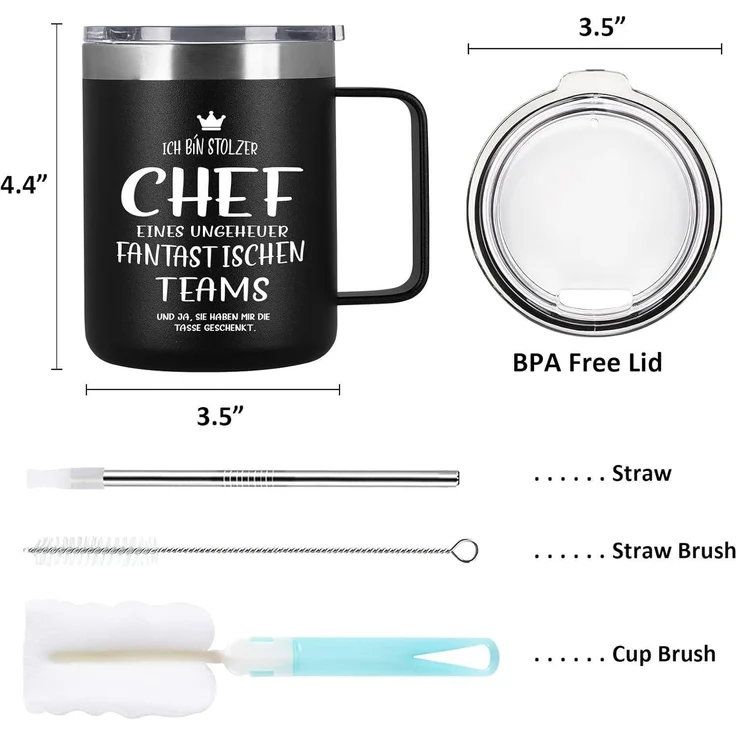 Livole Chef Tasse 350ml Edelstahl Becher Schwarz Kaffeetasse 12oz to go – Bild 7