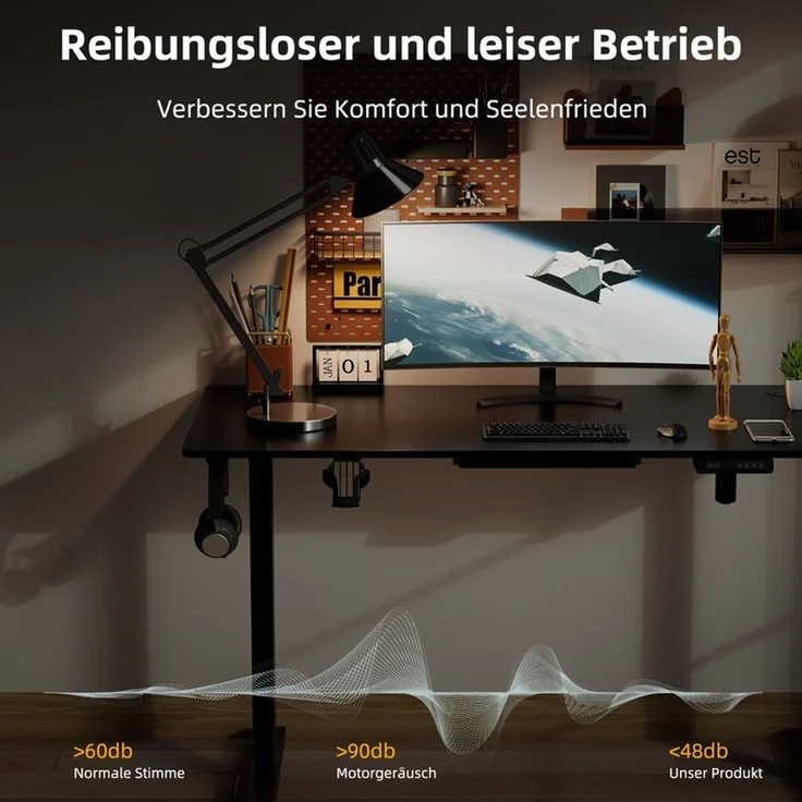 HOMAVO höhenverstellbarer Schreibtisch 70×140 cm, mit Memory- und Anti-Kollisionsfunktion, USB-A- und USB-C-Anschlüssen, Höhe 70–120 cm, Schwarz – Bild 7