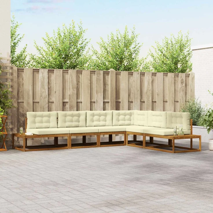 vidaXL Outdoor-Sofagarnitur 6 stk. Natur und Creme Massivholz Akazie 3368143 – Bild 1