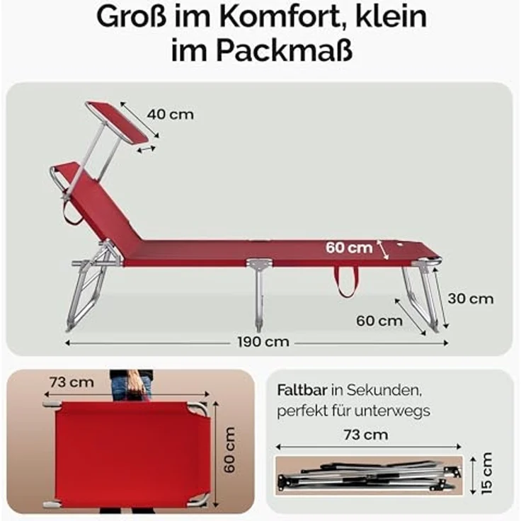 CASARIA® 2er-Set Sonnenliegen, mit Dach, klappbar, Gartenliege & Strandliege, orange – Bild 2