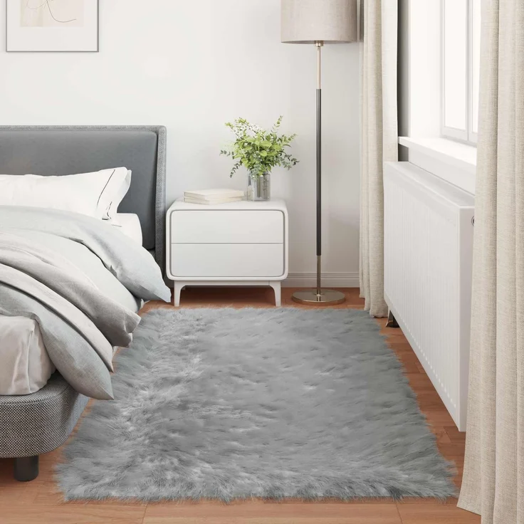 vidaXL Kunstschaffell Teppich Tafalla Grau 100 x 200 cm Polyester 42021525 – Bild 3