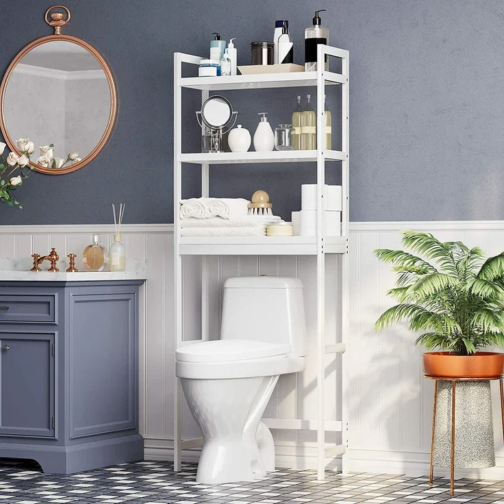 SONGMICS Toilettenregal, Badezimmerregal, Waschmaschinenregal,3-stöckiges Badregal aus Bambus, verstellbar, multifunktional, statische Belastbarkeit 15 kg pro Ebene, einfache Montage, weiß BTS01WT – Bild 7