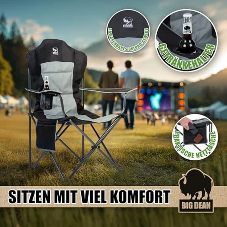 BigDean Campingstuhl Luxus Campingstuhl Faltbar 160 KG Belastbar Ultragroß mit Hochlehner (Packung, 1 St), Outdoor-Komfort mit höchstem Niveau – Bild 7