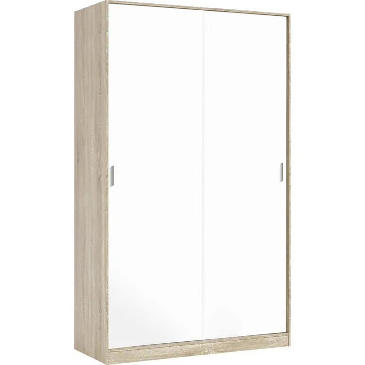 Dmora Kleiderschrank 2 Türen Adrenalin, Schlafzimmerschrank, Schrank mit 4 Regalen und Kleiderstange, 120x50h200 cm, Eiche und Weiß