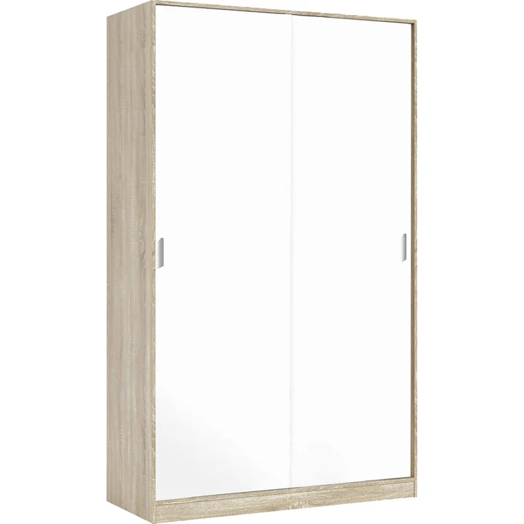 Dmora Kleiderschrank 2 Türen Adrenalin, Schlafzimmerschrank, Schrank mit 4 Regalen und Kleiderstange, 120x50h200 cm, Eiche und Weiß – Bild 1