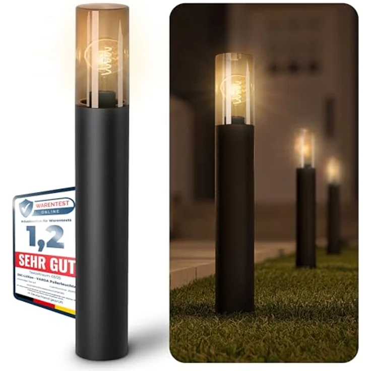 SSC-LUXon VARDA Pollerleuchte Außen, schwarz, LED E27 Vintage Filament, 50 cm, IP44 wetterfest – Bild 1
