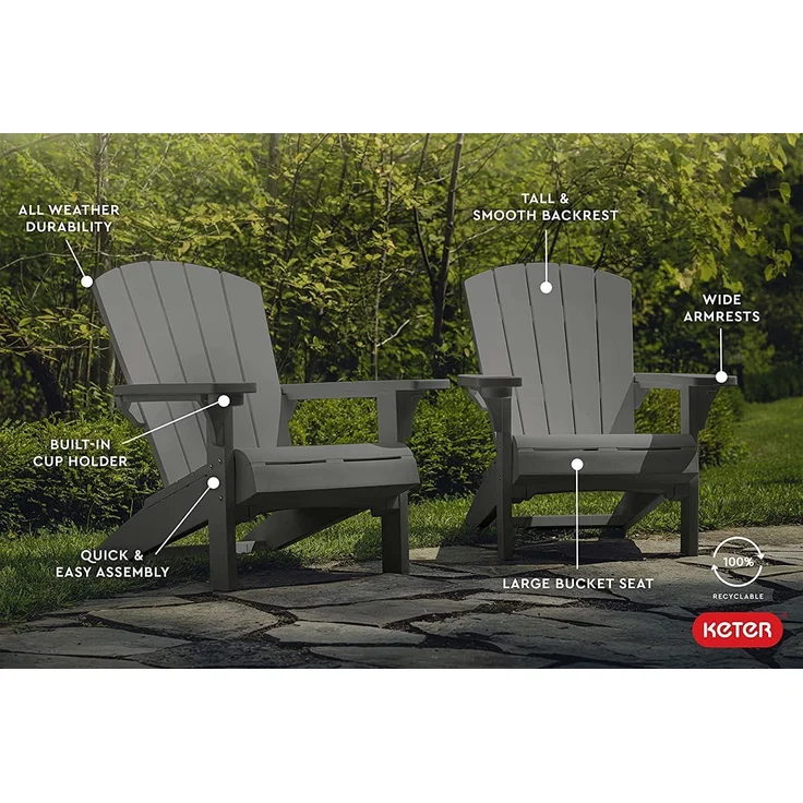 Keter Alpine Adirondack Chair, Outdoor Gartenstuhl aus Kunststoff mit Getränkehalter, grau, wetterfest, amerikanischer Design-Klassiker, für Garten, Terrasse und Balkon, 93 x 81 x 96,5 cm – Bild 10