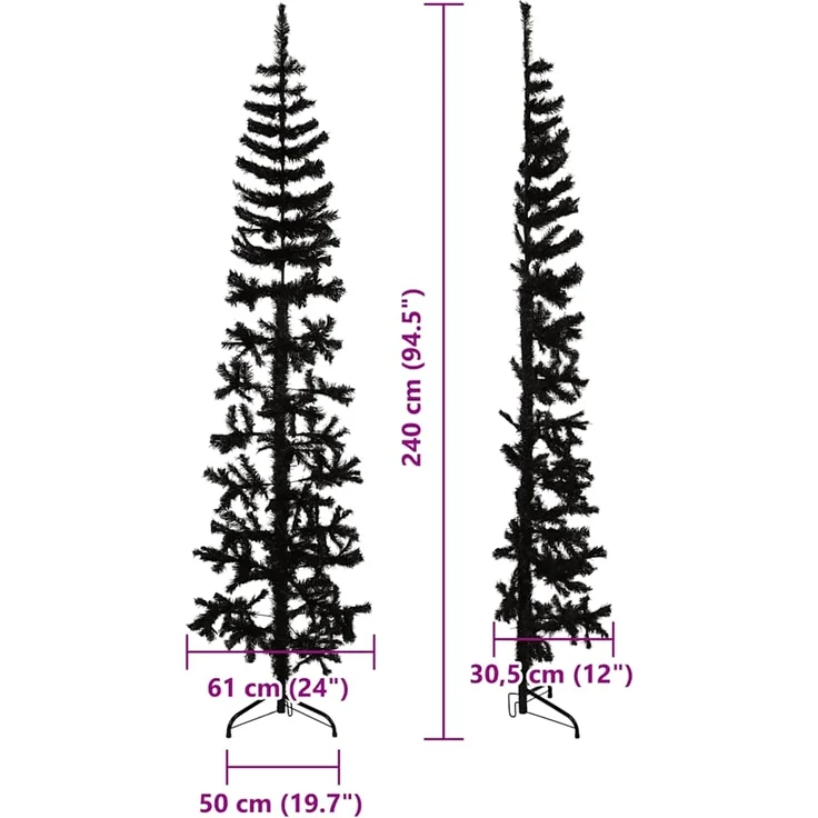 vidaXL Künstlicher Halb-Weihnachtsbaum Ständer Schlank Schwarz 240 cm 344578 – Bild 8