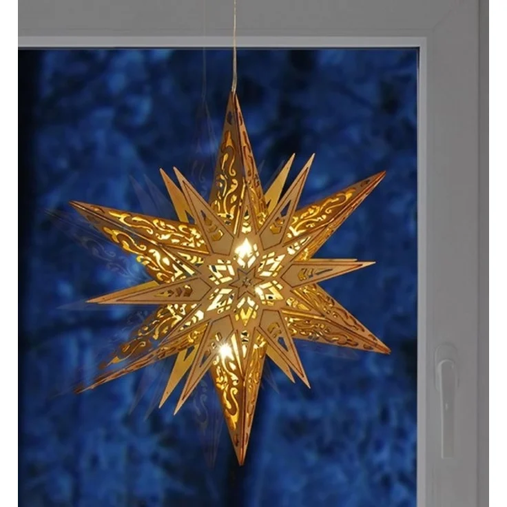 Haushalt International LED Stern Beleuchteter Weihnachtsdeko Stern aus Holz Weihnachtsbeleuchtung – Bild 2