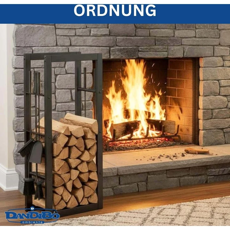 DanDiBo Kaminholzregal Innen Metall mit Besteck 96601 Brennholzregal Holzaufbewahrung Kaminholzständer Feuerholzregal – Bild 7