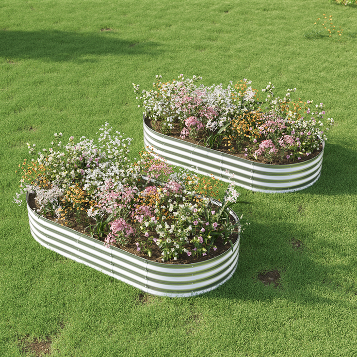Homerecommend Hochbeet 2er Set 180x90x30 cm, Gartenbeet aus verzinktem Stahl, für Kräuter und Gemüse, Silber