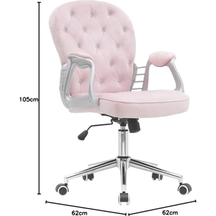 BAKAJI Bürostuhl aus Samt mit extra weicher Polsterung und Shabby-Chic-Textur, ergonomischer Schreibtischstuhl mit Gasdruckhöhenverstellung, 95-105 cm (Rosa) – Bild 2