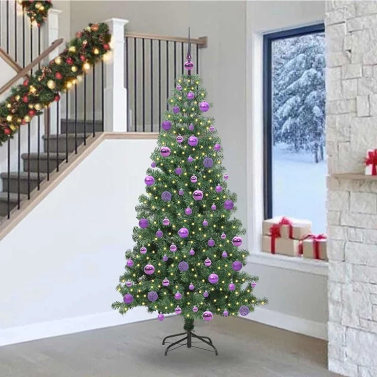 vidaXL Weihnachtsbaum mit LED-Beleuchtung Grün 240 cm PVC und Stahl 3396404 – Bild 1
