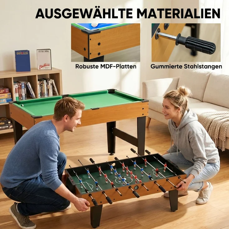 HOMCOM Multigame Spieltisch, MDF, Stahl, Naturholz+Schwarz, 107L x 61B x 84,5H cm – Bild 7