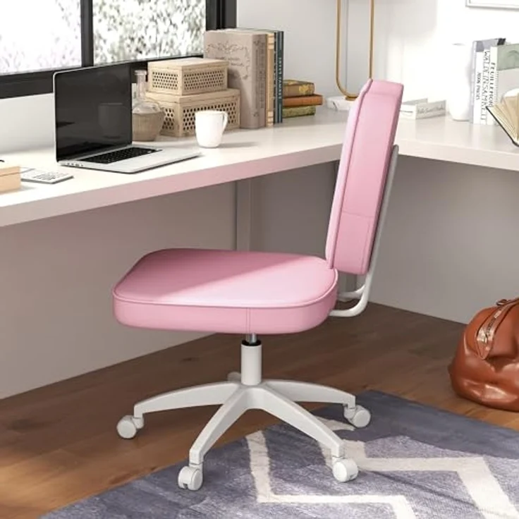 Vinsetto Bürostuhl Höhenverstellbarer Schreibtischstuhl, Drehstuhl mit Rollen (Chefsessel, 1 St), bis 120kg Belastbar, Rosa – Bild 2