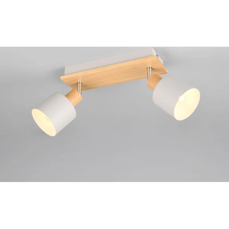 Deckenstrahler SHANTI Hellgrau mit Holz 2-flammig, Breite 30cm – Bild 1