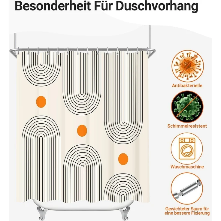 Duschvorhang 180x180cm Geometrische Kurve Antischimmel Wasserdichtätz PVRT Stoff – Bild 7