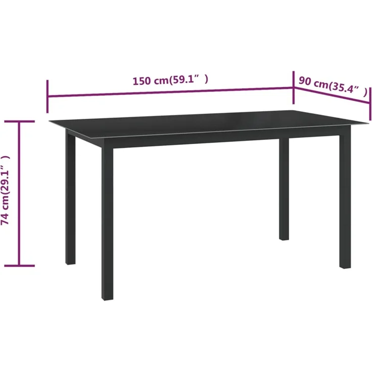 Gartentisch, Beistelltisch, Balkontisch Schwarz 150x90x74 cm Aluminium und Glas – Bild 5