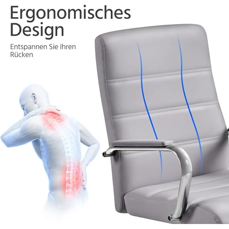 Yaheetech Schreitischstuhl ergonomisch Bürostuhl mit Armlehnen Home-Office Stuhl Drehstuhl mit Rollen Arbeitsstuhl mit Rückenlehne für Büro/Arbeitszimmer Hellgrau – Bild 5