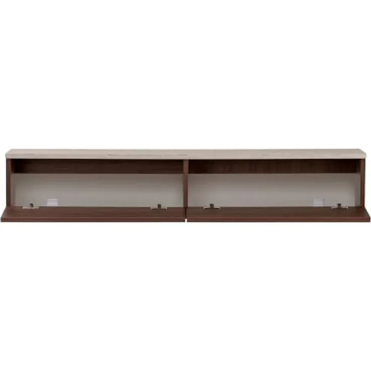 Hanah Home Stilvoller TV-Ständer, 140 cm breit, Travertin- und Walnuss-Finish | 100% melaminbeschichtete Spanplatte, inklusive Wandhalterung | Modernes Design, Tragkraft 35 kg