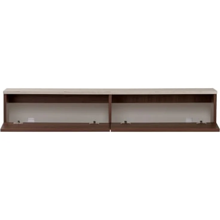 Hanah Home Stilvoller TV-Ständer, 140 cm breit, Travertin- und Walnuss-Finish | 100% melaminbeschichtete Spanplatte, inklusive Wandhalterung | Modernes Design, Tragkraft 35 kg – Bild 1