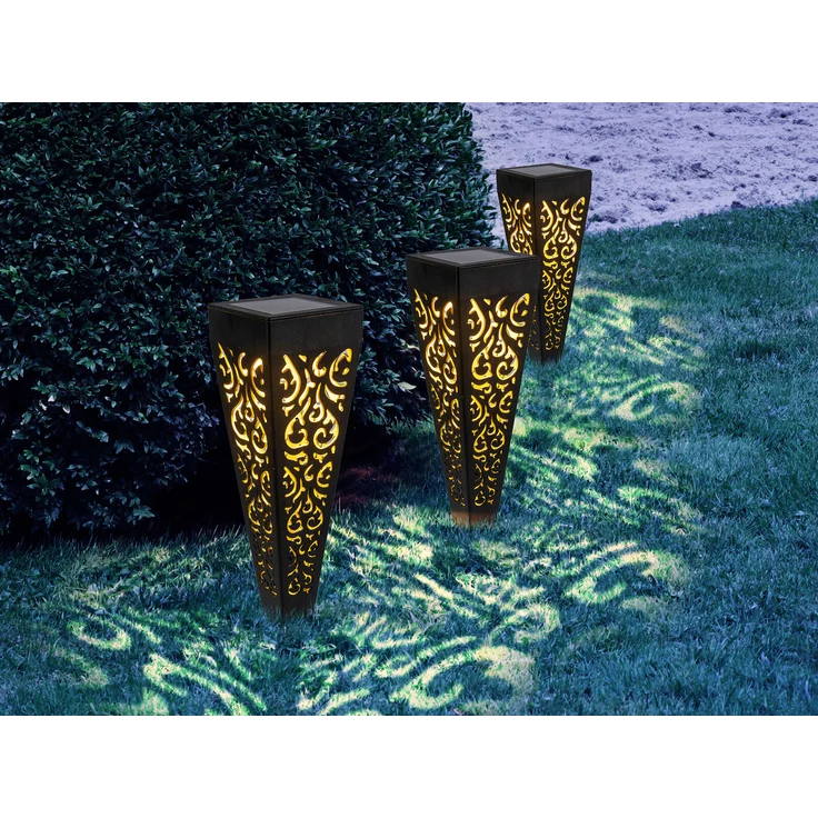 Solarlampen 6er Set mit Erdspieß, Dekostanzungen Schwarz Gold, H. 33cm – Bild 7