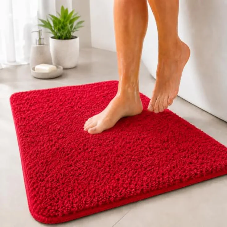 Floordirekt Badematte Sky - Weicher Hochflor, rutschhemmend & schnell trocknend, geeignet für Fußbodenheizung, Eckig/Rund (70 x 120 cm, Beerenrot)