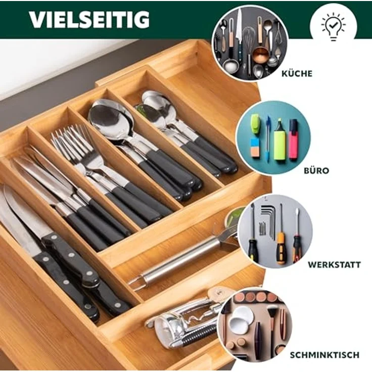 Besteckkasten ausziehbar / Bambus / ca. 33,7 - 50 x 44,7 cm Schubladeneinsatz Besteckeinsatz – Bild 6