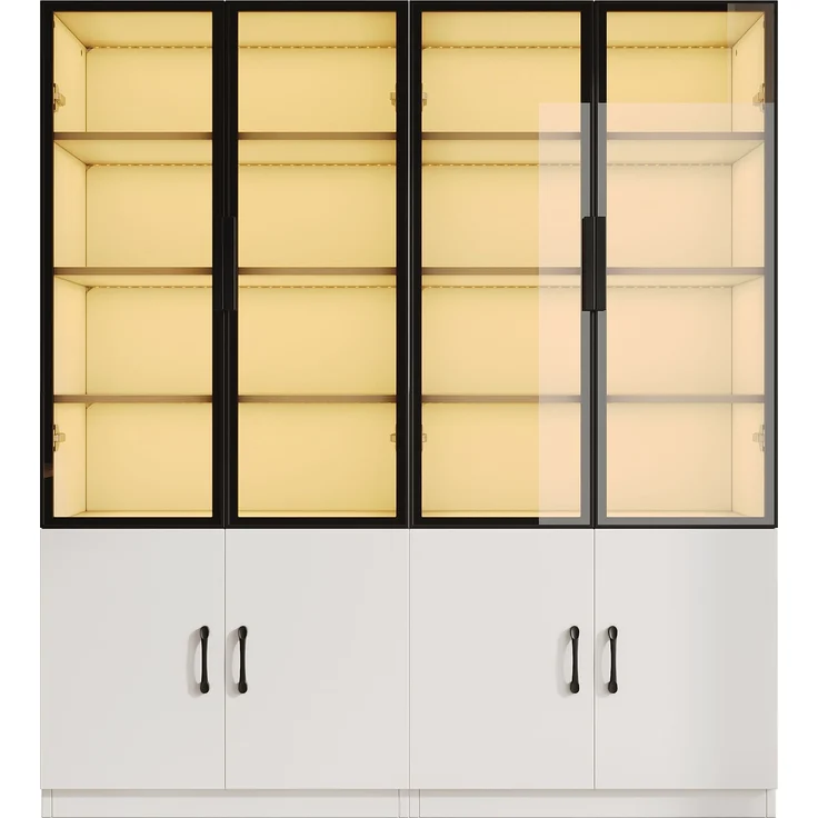 Vitrine 120 x 40 x 160 cm mit LED-Beleuchtung und Rauchglas – weißer Korpus mit Stauraum – Bild 6