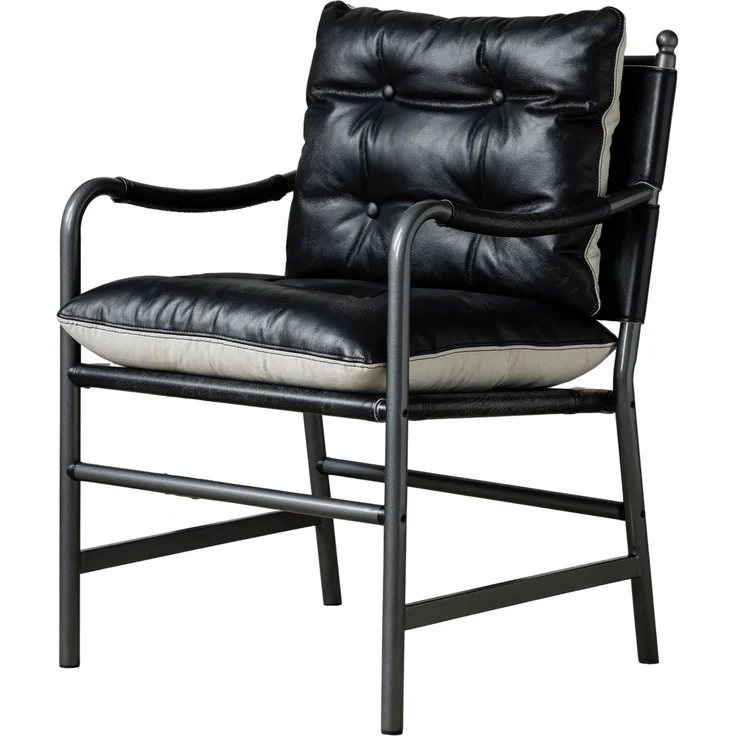 Akzentstuhl 60cm×62cm×90cm aus Leder und Metall – schwarzer Loungesessel im Mid-Century-Design – Bild 8