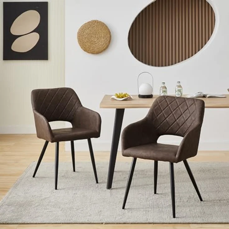 TUKAILAI Esszimmerstühle 2er Set aus Kunstleder, Küchenstuhl Polsterstuhl mit Offener Rückenlehne,Armlehnen,Gepolstertem Sitz, Metallbeinen, Stühle für Wohnzimmer,Esszimmer,Küche – Bild 3