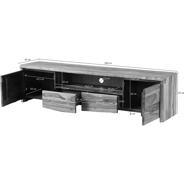 TV-Board Sheesham 200 x 45 x 50 natur lackiert / sandgestrahlt PURE SHEESHAM #221 – Bild 8
