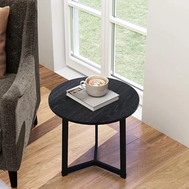HOMCOM Couchtisch-Set, Schwarz, runde Form aus lackiertem Stahl und MDF, ø48x45 cm und ø40x40 cm, platzsparend und modern – Bild 9