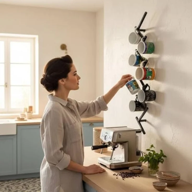 DanDiBo Tassenhalter Wand Metall Hakenleiste mit 10 Haken 96280 Schwarz 80 cm Tassenhaken Küche Becherhalter Tassenständer Tassenregal Wandmontage – Bild 7