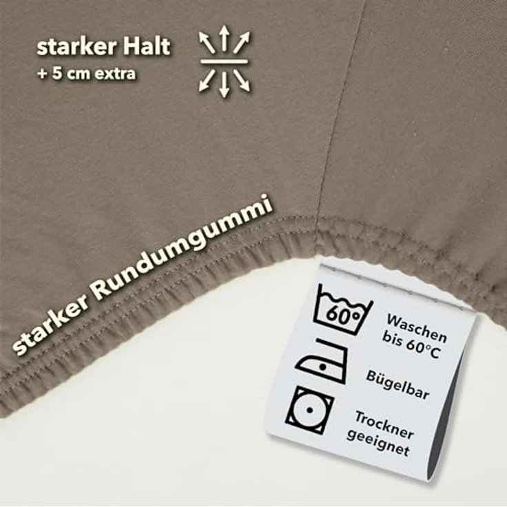 STUDIO Basic Topper Spannbettlaken 140x200 cm, 100% gekämmte Baumwolle, Oeko-TEX 100, Markenqualität, Bettlaken 140x200 Topperbezug Jersey - Taupe – Bild 4