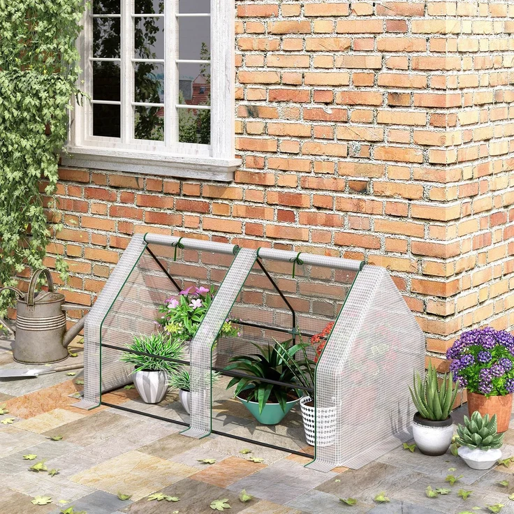 MELAYR, Mini-Terrassen-Gartengewächshaus, 180 x 90 x 90 cm, Stahlrohr-Hüttentyp, mit 2 Rollfenstern, weiß, für Zuhause – Bild 3