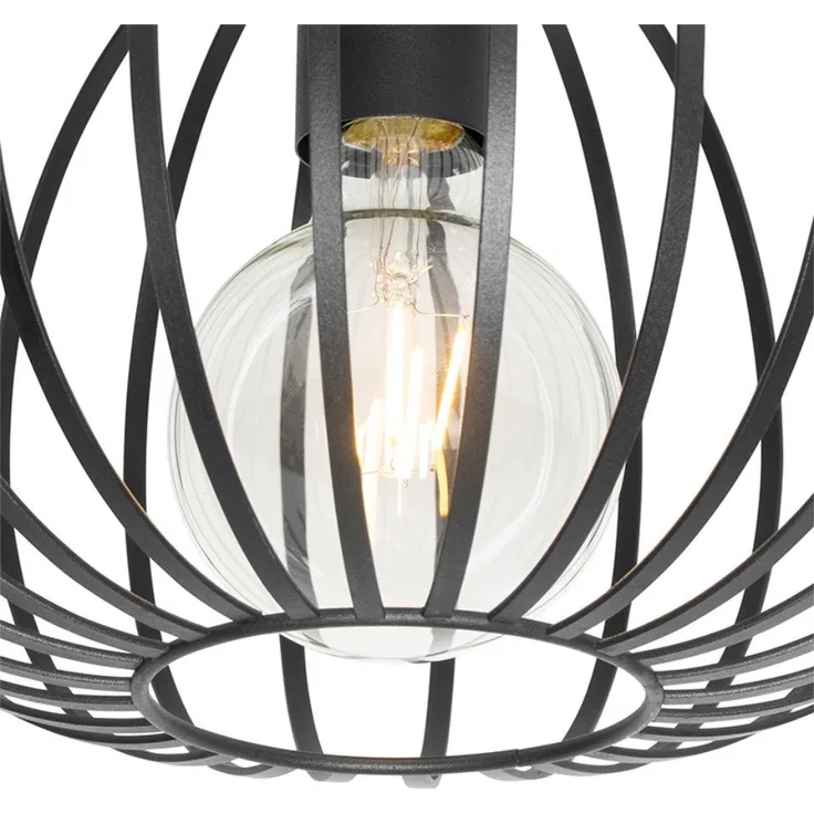 Qazqa Deckenleuchte Johanna, ohne Leuchtmittel, E27, Schwarz, Design, Stahl, 1-flammig