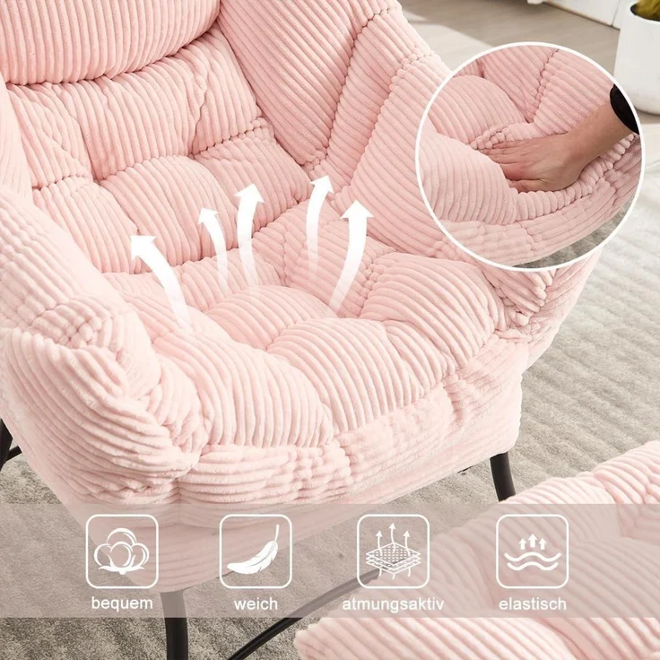 Ohrensessel Hocker Armlehnen Seitentasche Ottoman Rosa – Bild 4
