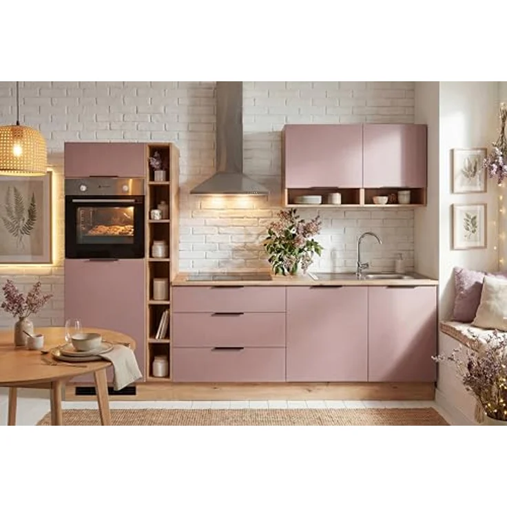 Oskar ZB Küchenzeile 270 x 211 x 60 cm, Pastell Rose – Ohne Küchengeräte – Moderne Küche mit viel Stauraum und Artisan Eiche-Arbeitsplatte – Bild 6