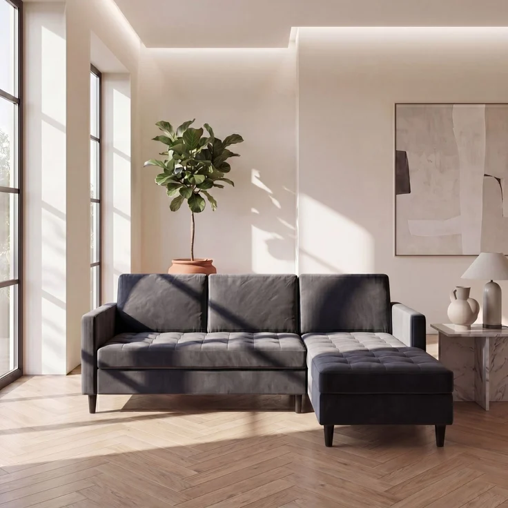 Schlafsofa >Palermo< in Anthrazit, Samt - 213x82x154cm (BxHxT) – Bild 2