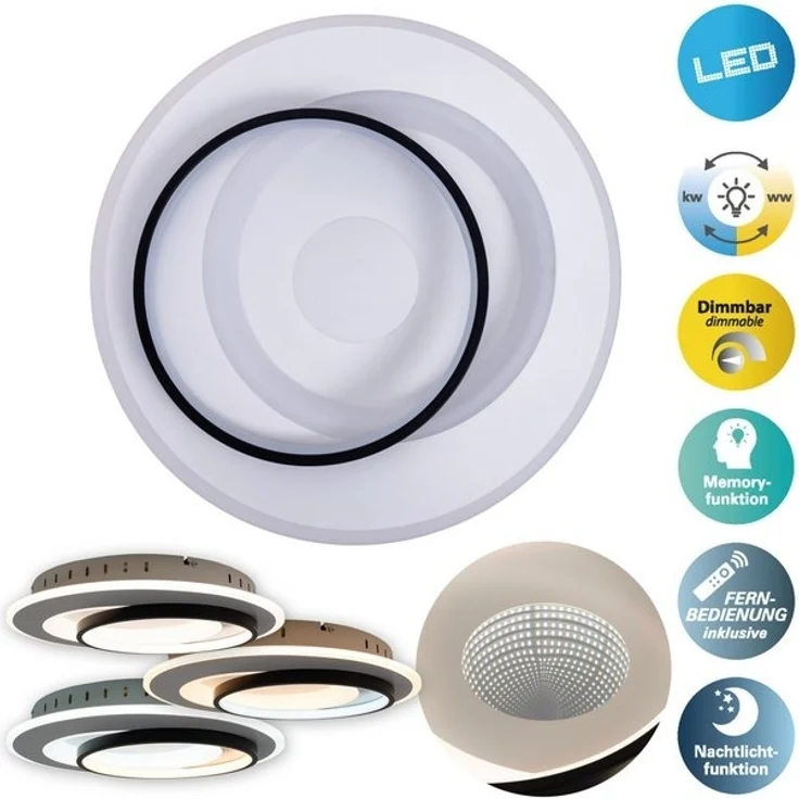 näve LED Deckenleuchte Malea, CCT - über Fernbedienung, Dimmfunktion, Memoryfunktion, Nachtlichtfunktion, dimmbar über Fernbedienung, mehrere Helligkeitsstufen, LED wechselbar, warmweiß - kaltweiß, dimmbar per Fernbedienung, CCT, Memory, Nachtlicht, D:... – Bild 4