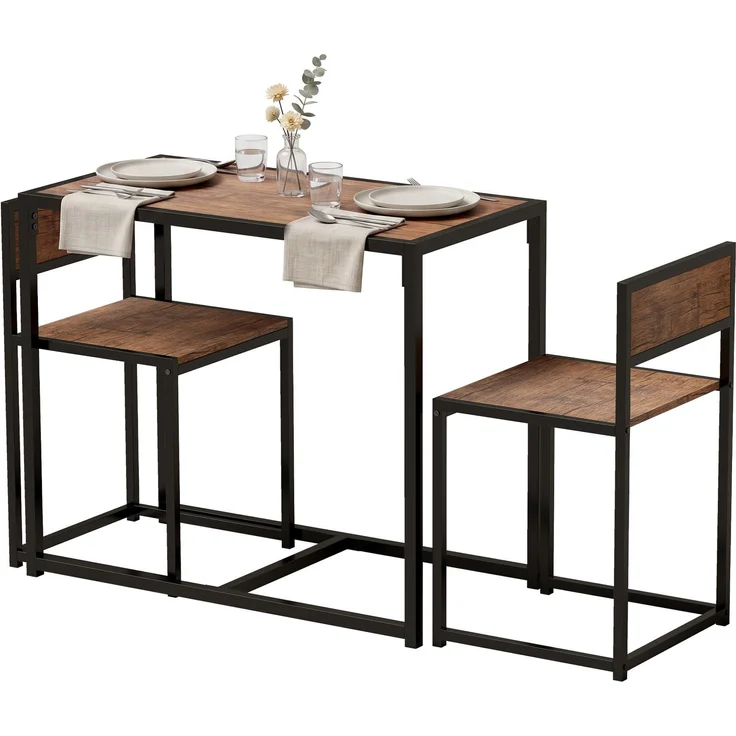 MELAYR, 3-teiliges Bartisch-Set Hochtisch-Set 3-teilig, 2 Stühle, 1 Tisch, 90 cm x 47 cm x 76 cm, Rustikal-Braun – Bild 2