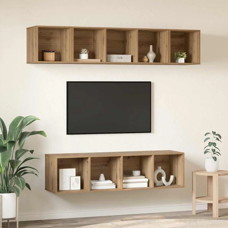 vidaXL TV-Schrankset Wandmontiert 4 pcs Artisan-Eiche Holzwerkstoff 3393422 – Bild 3
