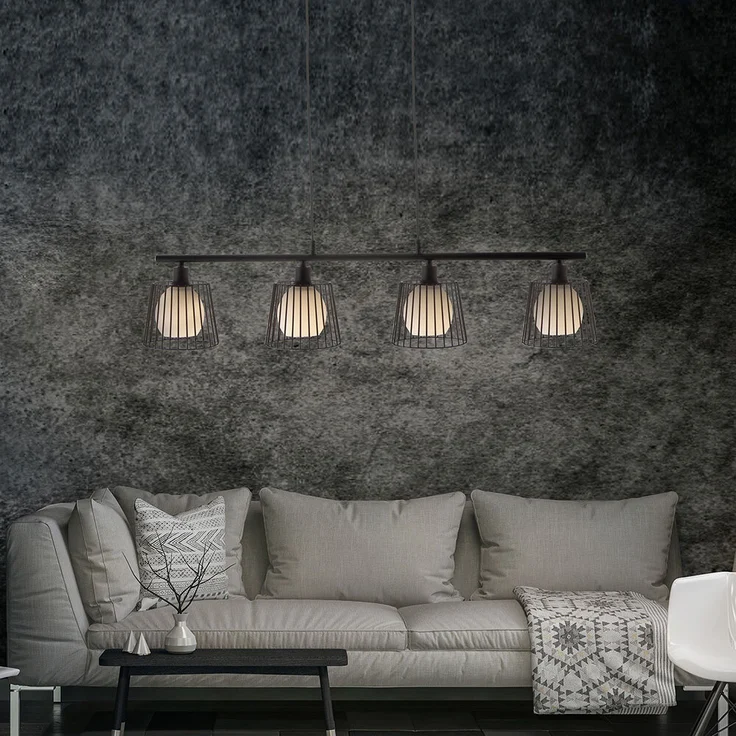 Pendelleuchte, Gitter schwarz, Glas weiß, H 150 cm – Bild 5