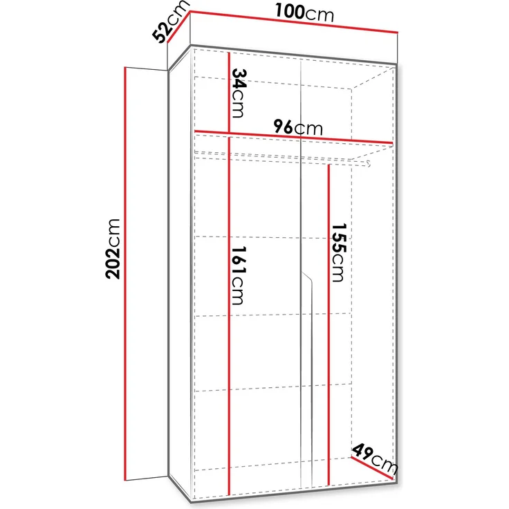 Kleiderschrank Veluna I 100 (Farbe: Weiß / Weiß + Schwarz) – Bild 5