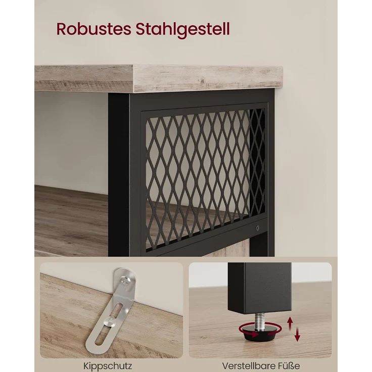 Vasagle Sideboard mit 2 Schiebetüren und verstellbaren Ablagen, Spanplatte, 33 x 100 x 80 cm, Greige / Schwarz – Bild 6