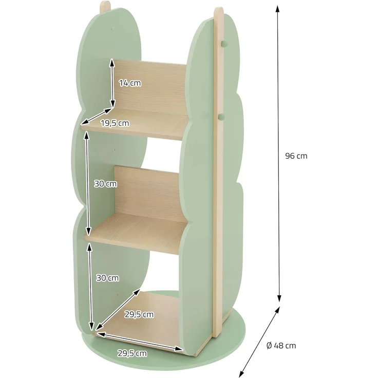 Joyz Spielzeugtruhe Kinderregal Kindermöbel Kinderzimmerregal Spielzeug Spielzimmer Möbel, Baum Bücherregal mit 5 Ablagen, 360° drehbar, MDF – Bild 3